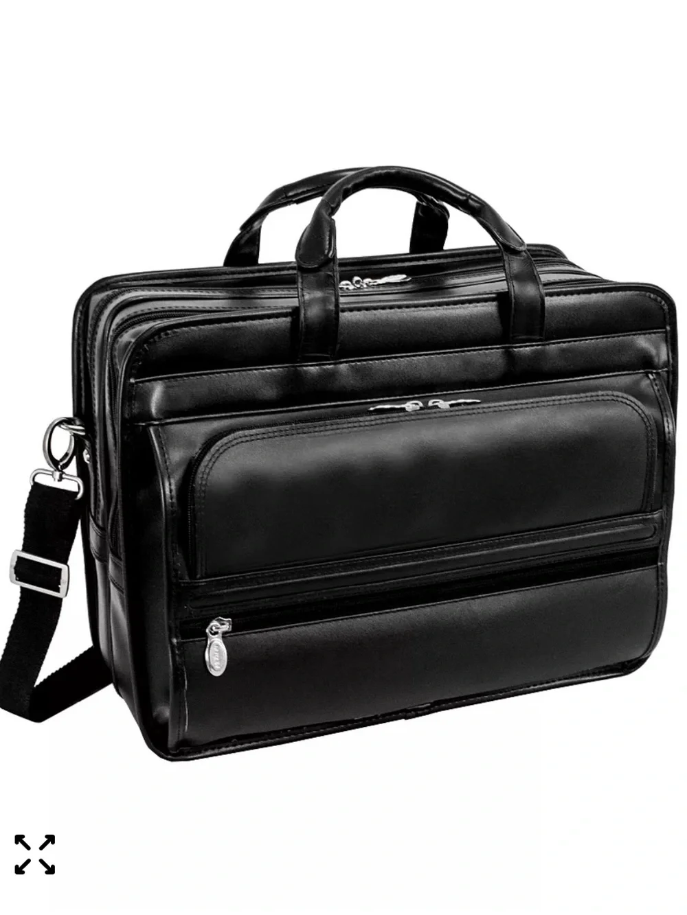 McKlein Elston Black Leather Laptop Briefcase with Shoulder Strap